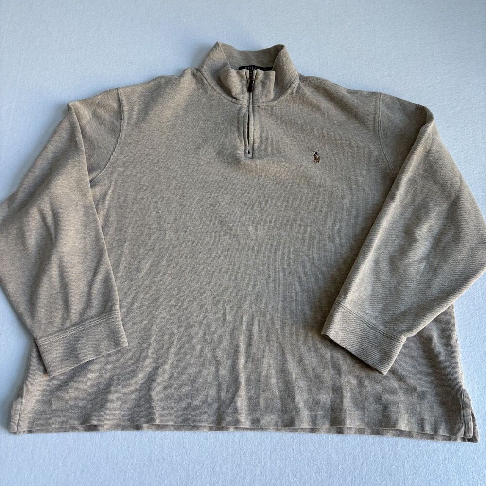 Polo Ralph Lauren Estate Rib Pullover Men XL Beige Tan 1/4 Zip Sweater Pony Logo
